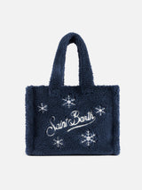 Borsa morbida in teddy blu con fiocchi di neve