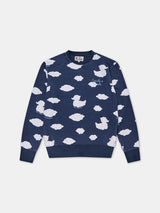 Crewneck blue sweatshirt with Coccole e nuvole embroidery | COCCOLEBIMBI SPECIAL EDITION