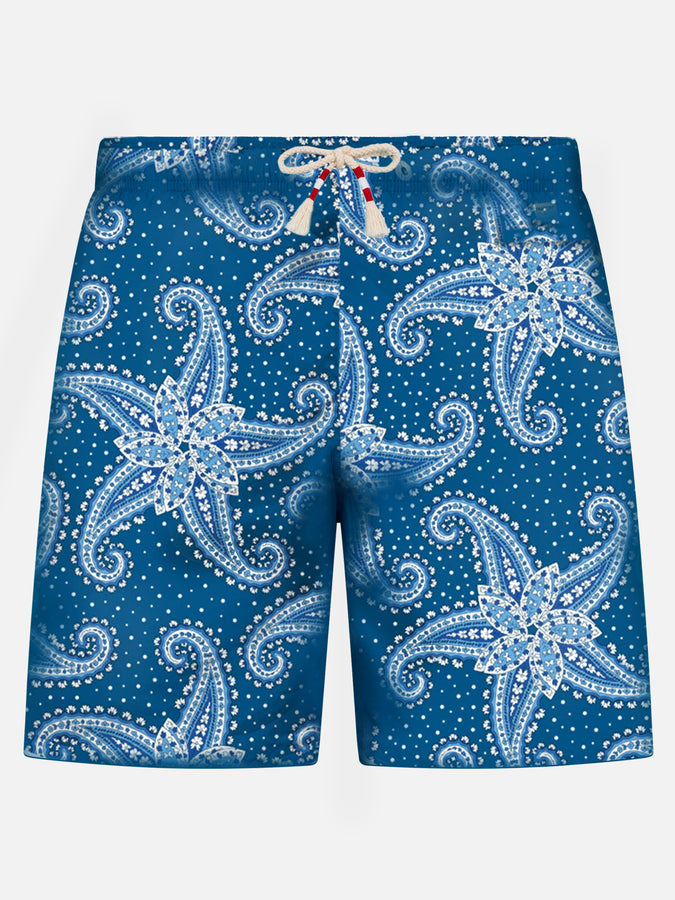 Mc2 Saint Barth Costume da bagno da uomo in tessuto leggero con stampa paisley blu