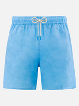 Mittellange Herren-Badeshorts aus himmelblauem Leinen Gustavia