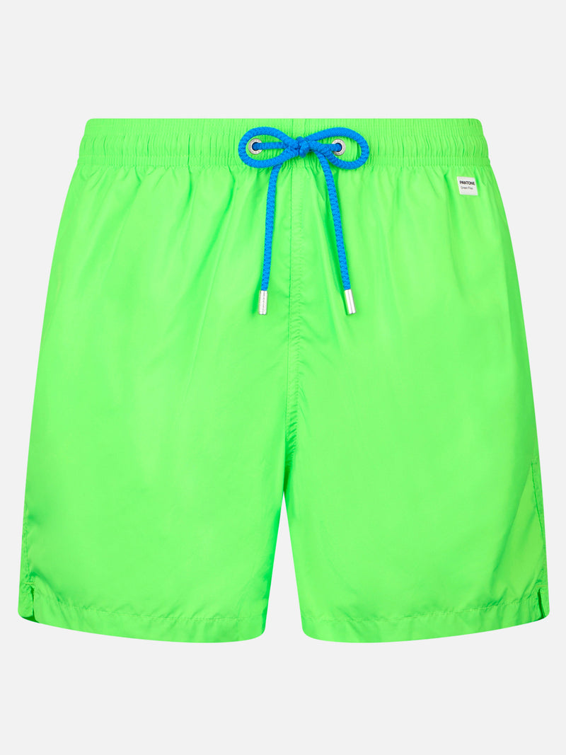 Man lightweight fabric fluo green swim-shorts Lighting Pantone | PANTONE SPECIAL EDITION