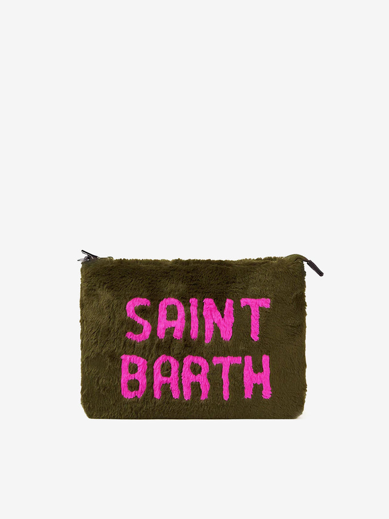 Parisienne green faux fur cross-body pouch bag