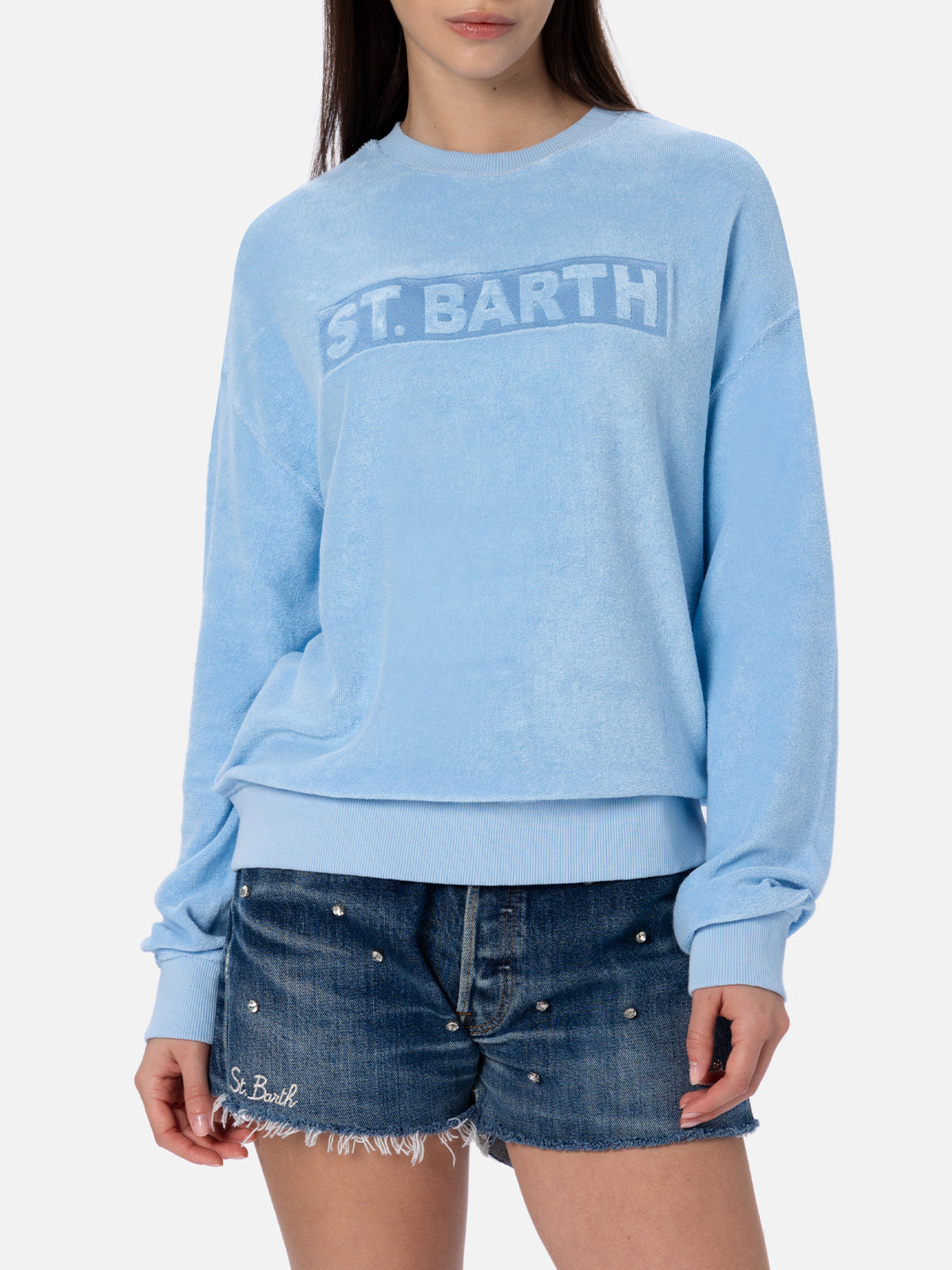Sudadera Stardust de mujer en rizo de algodón azul claro 