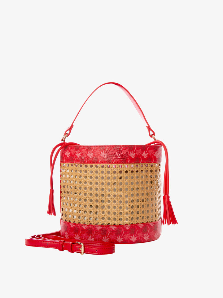 Straw bucket bag with red monogram details - MC2 Saint Barth