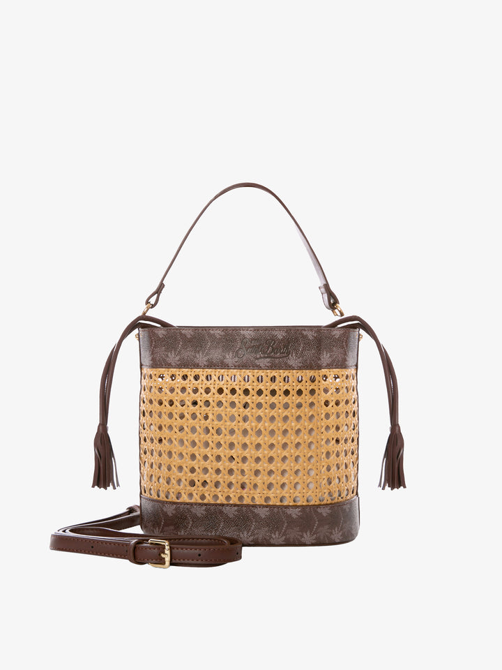 Straw bucket bag with brown monogram details - MC2 Saint Barth