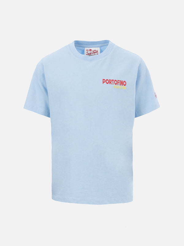 T-shirt da bambino in cotone con stampa di cartoline Portofino addicted