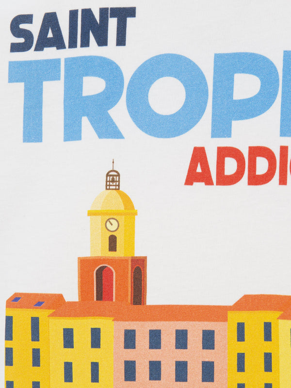 T-shirt da ragazzo in cotone con stampa di cartoline Saint Tropez addicted