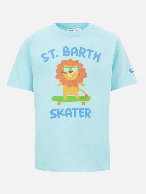 Boy cotton t-shirt with St. Barth best skater lion print