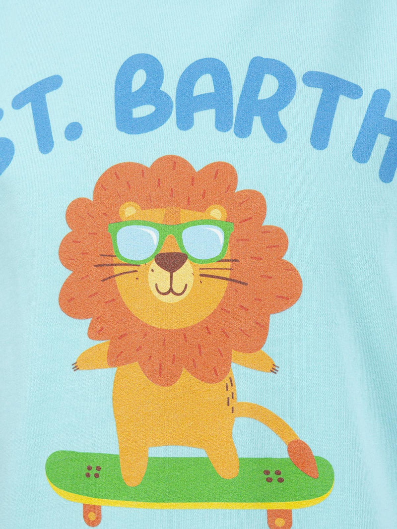 Boy cotton t-shirt with St. Barth best skater lion print