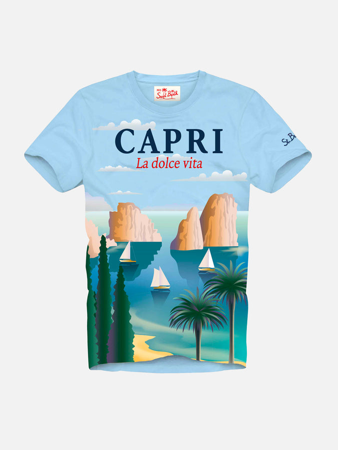 Mc2 Saint Barth T-shirt da bambino in cotone con stampa cartolina di Capri