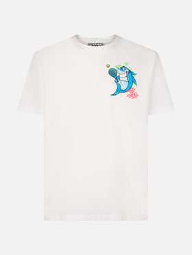 T-shirt da uomo in cotone con stampa piazzata fronte e retro Crypto puppets Shark Padel | EDIZIONE SPECIALE CRYPTO PUPPETS