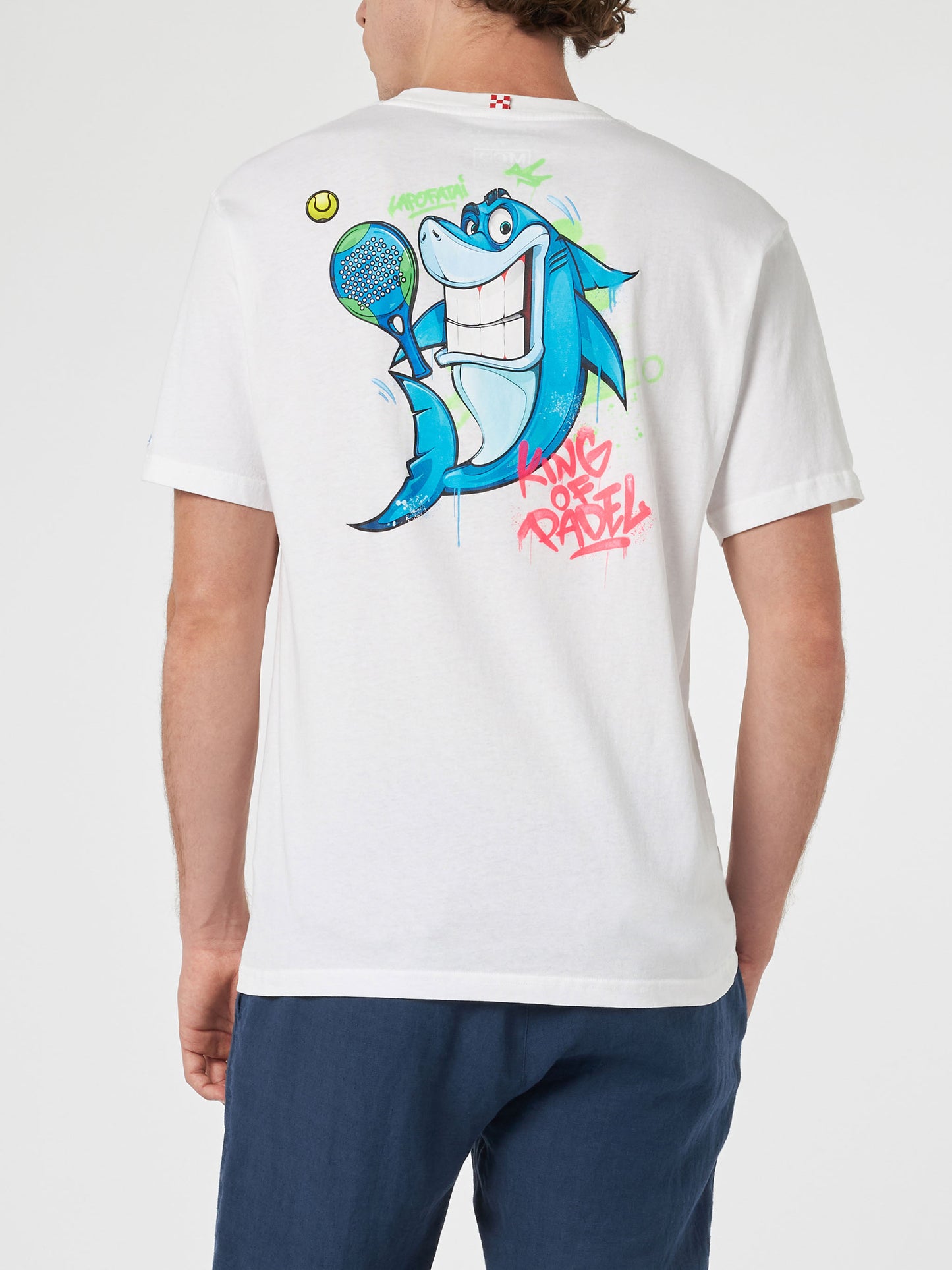 T-shirt da uomo in cotone con stampa piazzata fronte e retro Crypto puppets Shark Padel | EDIZIONE SPECIALE CRYPTO PUPPETS