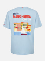 Man cotton t-shirt with Santa Margherita Addicted postcard placed print