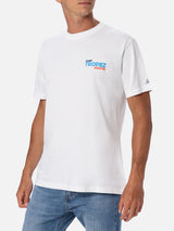 T-shirt da uomo in cotone con stampa piazzata cartolina Saint Tropez Addicted