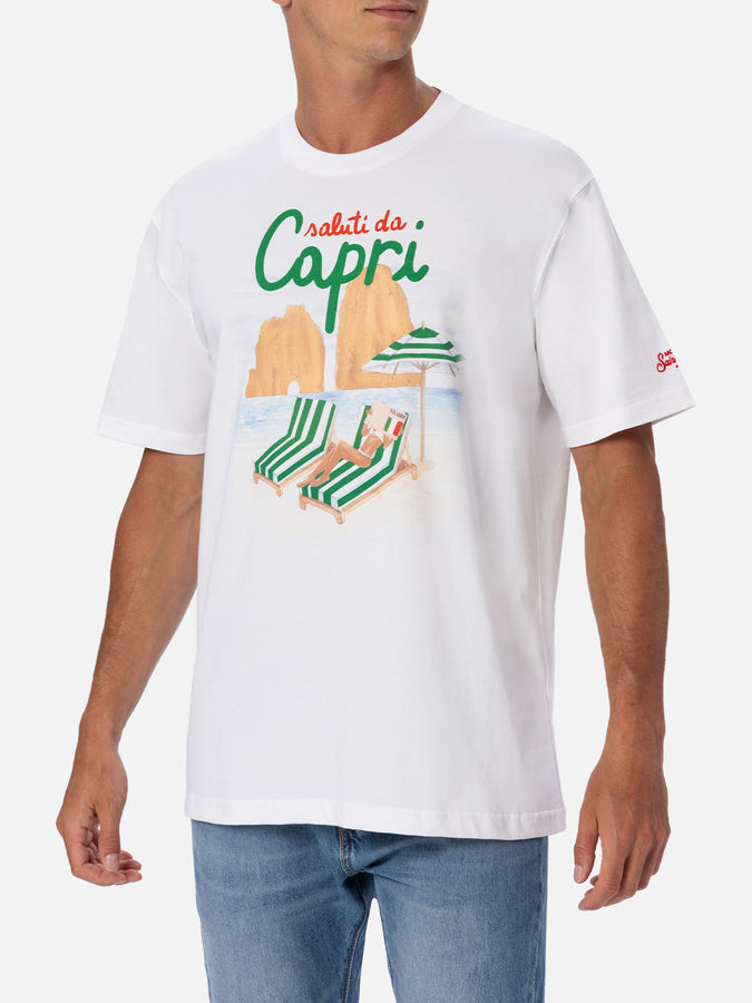 Mc2 Saint Barth T-shirt uomo in cotone con stampa piazzata Saluti da Capri