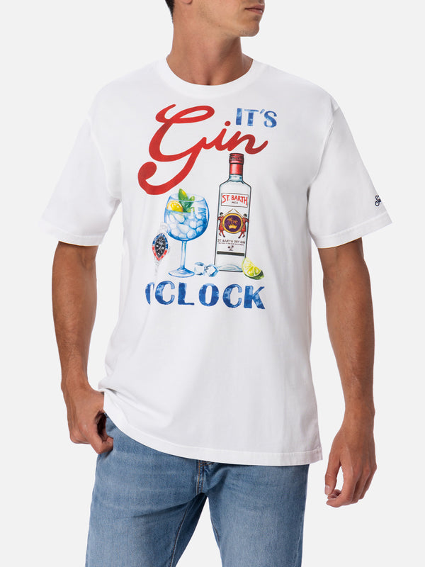 Man cotton t-shirt with It's Gin o'clock placed print