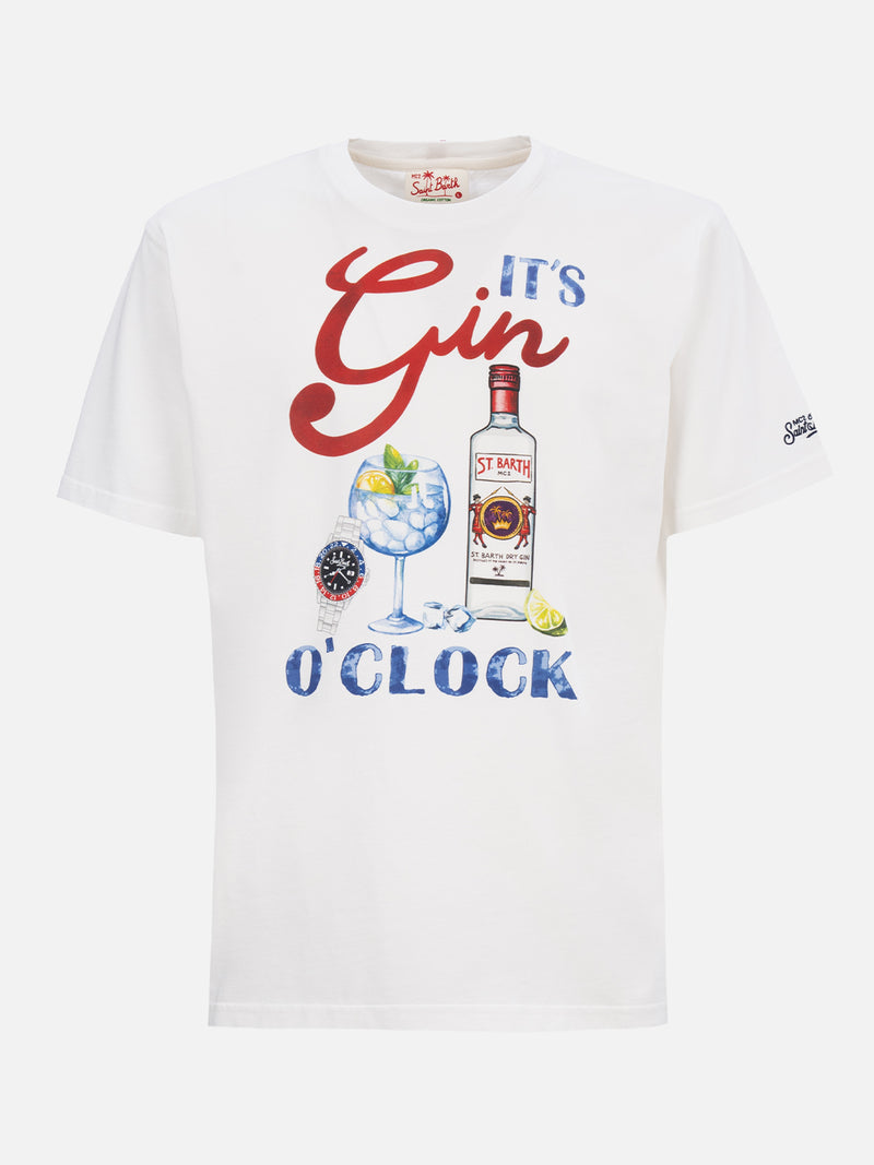 Man cotton t-shirt with It's Gin o'clock placed print