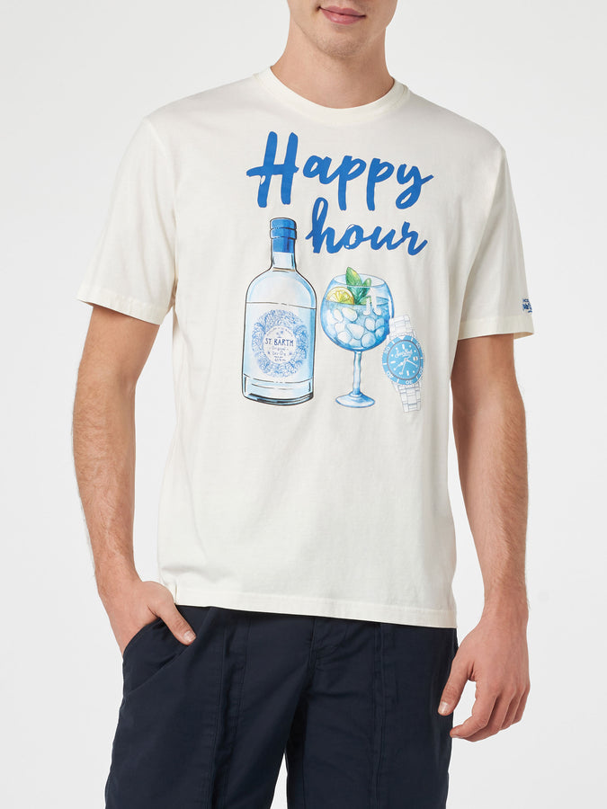 Mc2 Saint Barth T-shirt da uomo in cotone con stampa piazzata Happy Hour