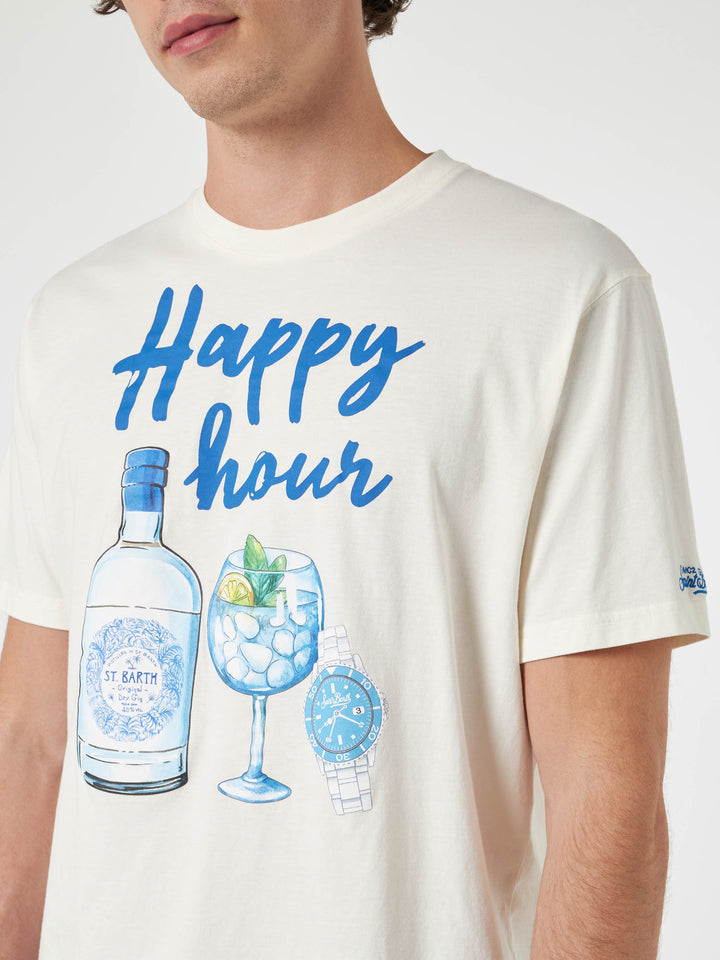 Man cotton t-shirt with Happy Hour placed print - MC2 Saint Barth