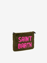 Parisienne green faux fur cross-body pouch bag