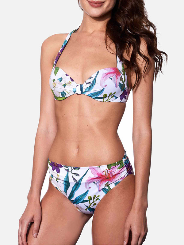 Multicolor tropical print bikini with triangle top