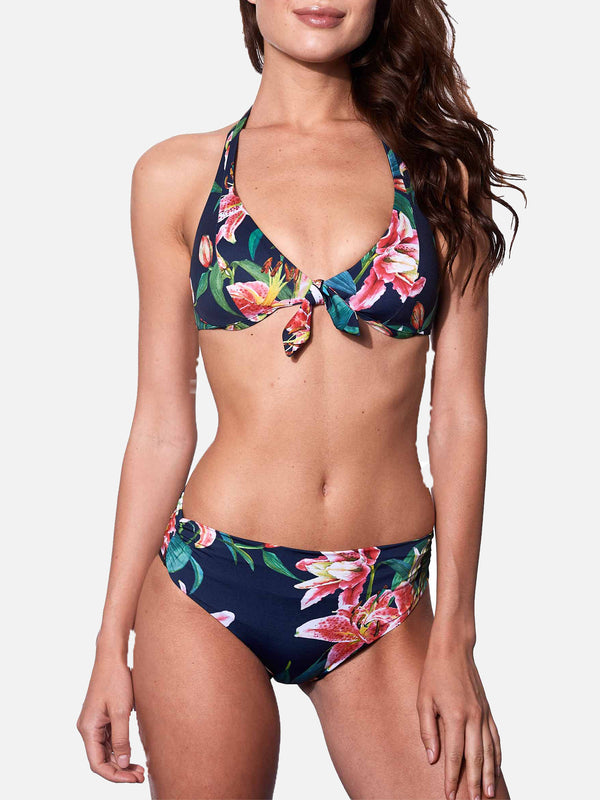 Bikini blu stampa tropicale con top a triangolo