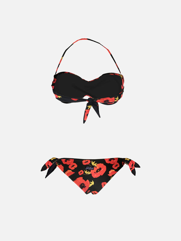 Flower print bandeau bikini