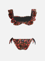 Bikini a fascia con volant stampa fiori