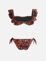 Bandeau-Bikini mit Blumenmuster und Rüschen