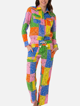 Woman linen pants with multicolor bandanna print - MC2 Saint Barth
