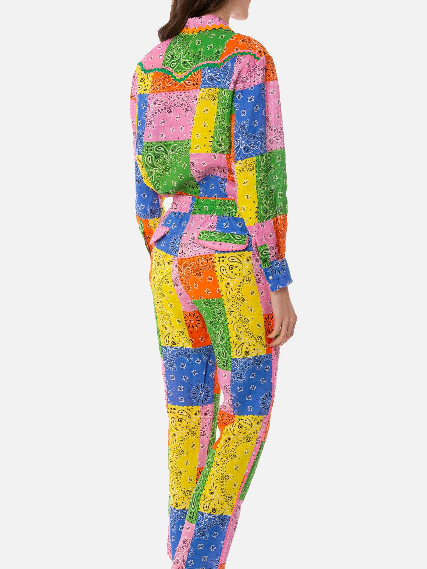 Woman linen pants with multicolor bandanna print - MC2 Saint Barth