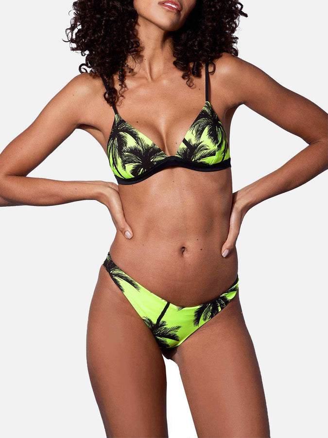 Mc2 Saint Barth Bikini a triangolo giallo fluo stampa palme