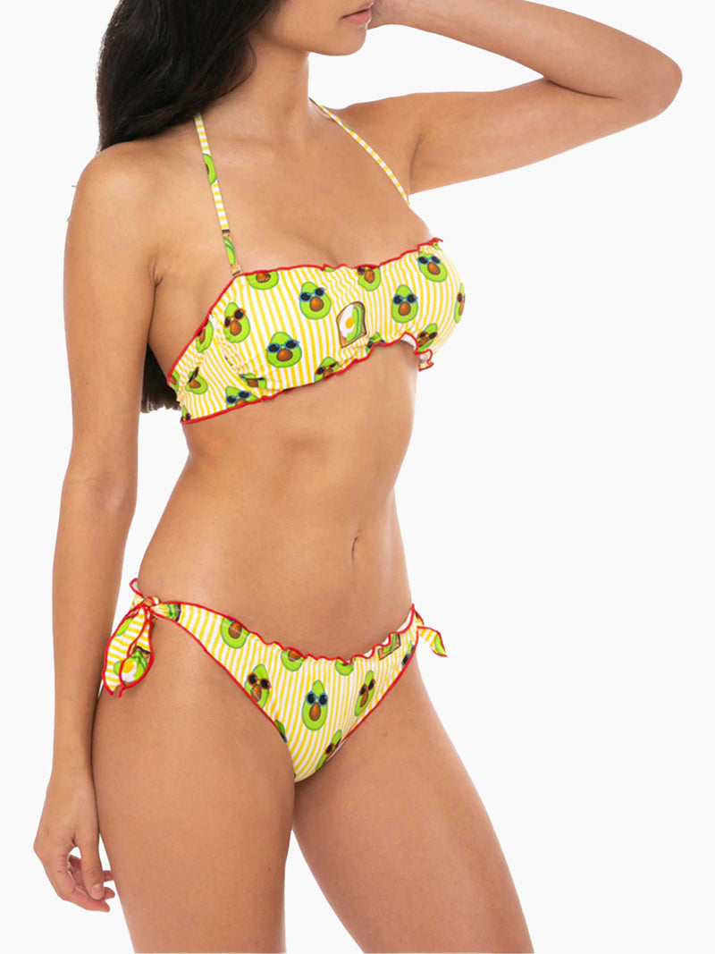 Woman bandeau bikini with avocado print