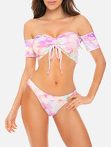 Rosafarbener Bandeau-Bikini mit Batikmuster