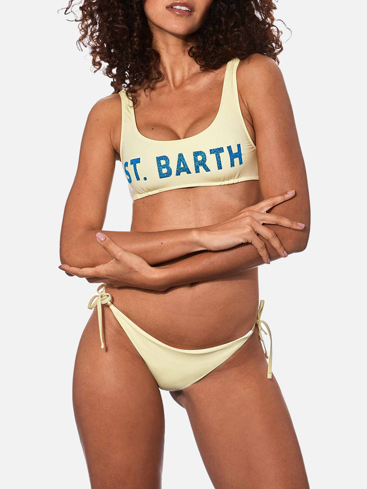 Pastel yellow bralette bikini with glitter logo - MC2 Saint Barth