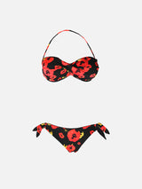 Flower print bandeau bikini