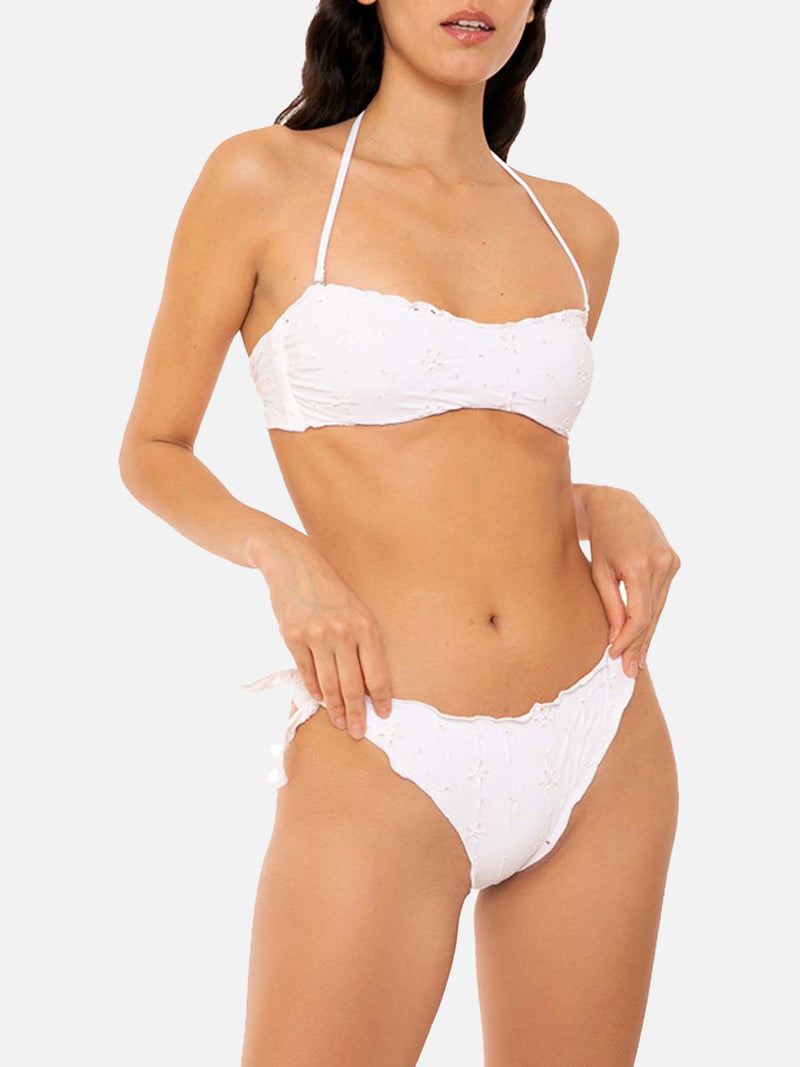 Woman white Sangallo bandeau bikini