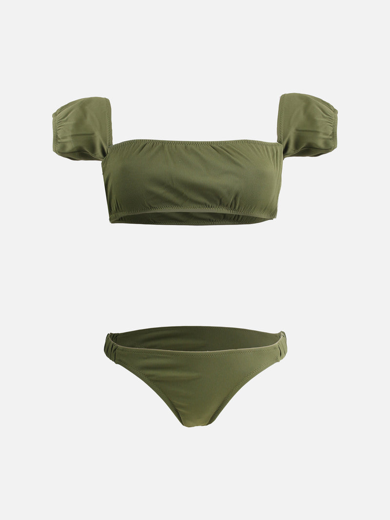 Military green bandeau bikini