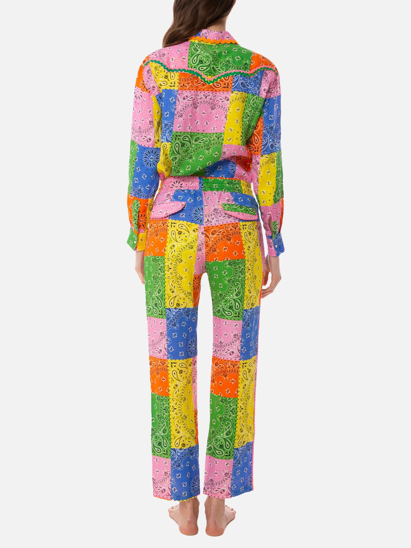 Woman linen pants with multicolor bandanna print - MC2 Saint Barth