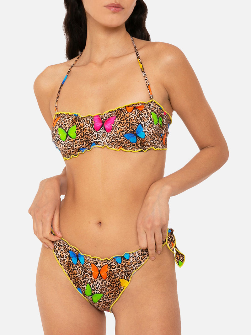 Bikini da donna a fascia con stampa farfalle