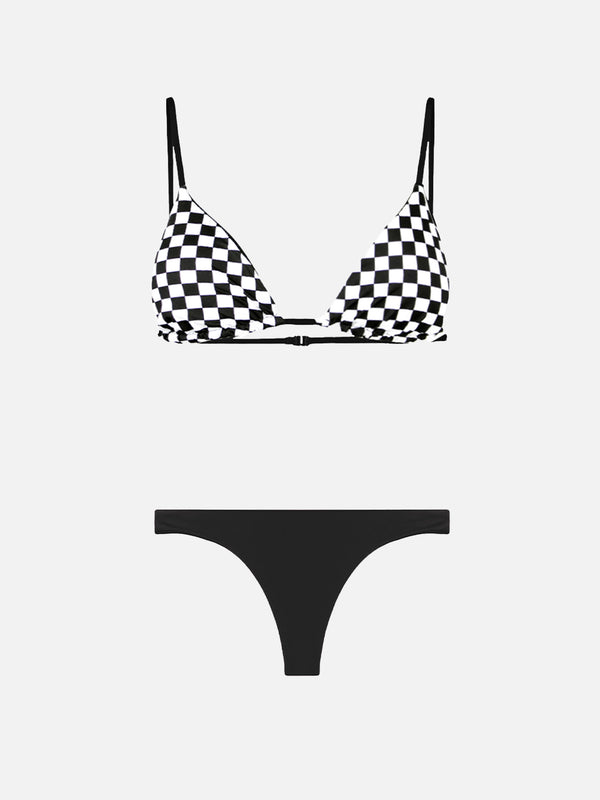 Woman triangle bikini with gingham print