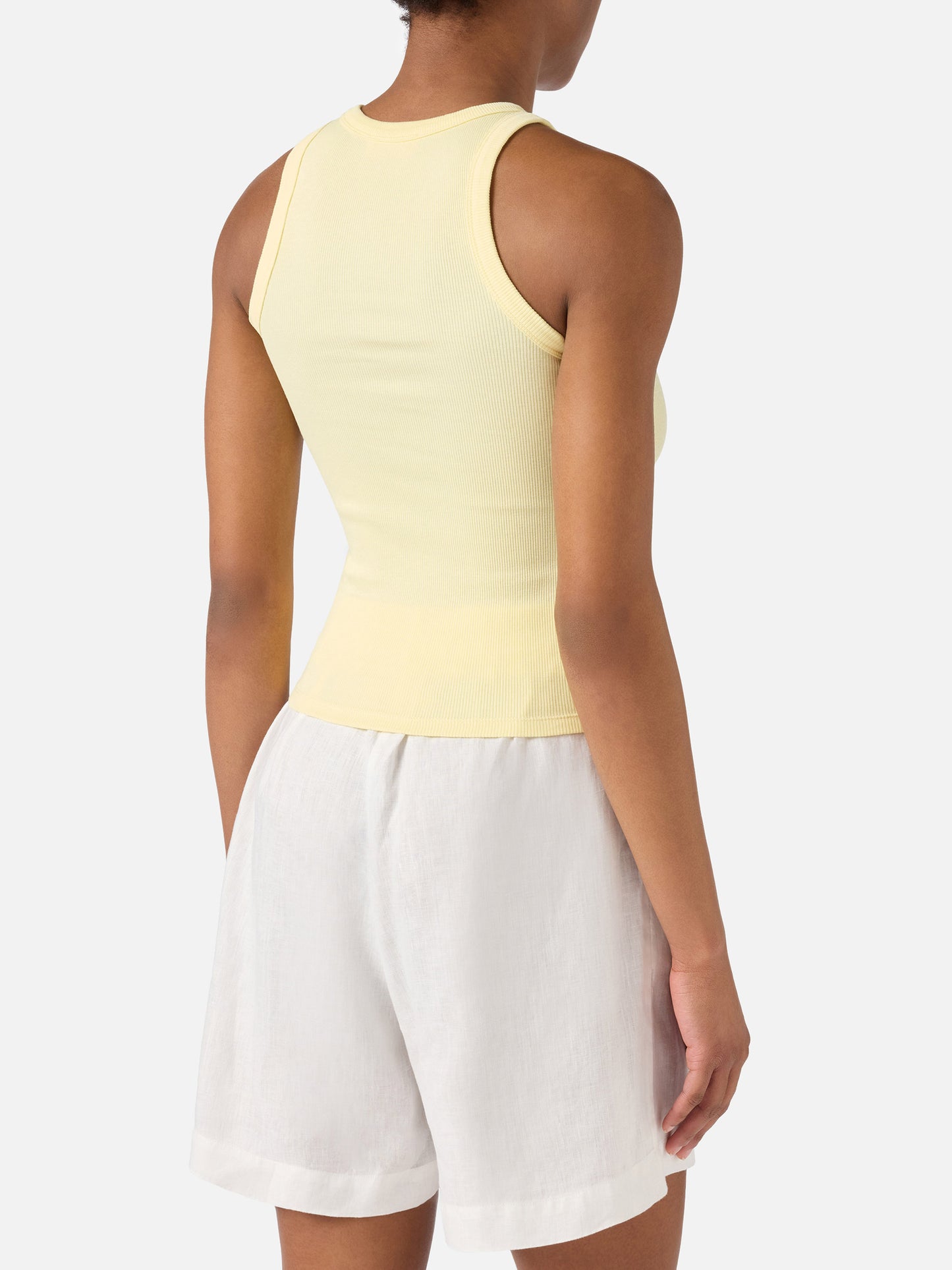 Yellow ribbed Ada tank top with embroidery
