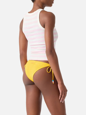 Pink striped Ada tank top with beach club embroidery