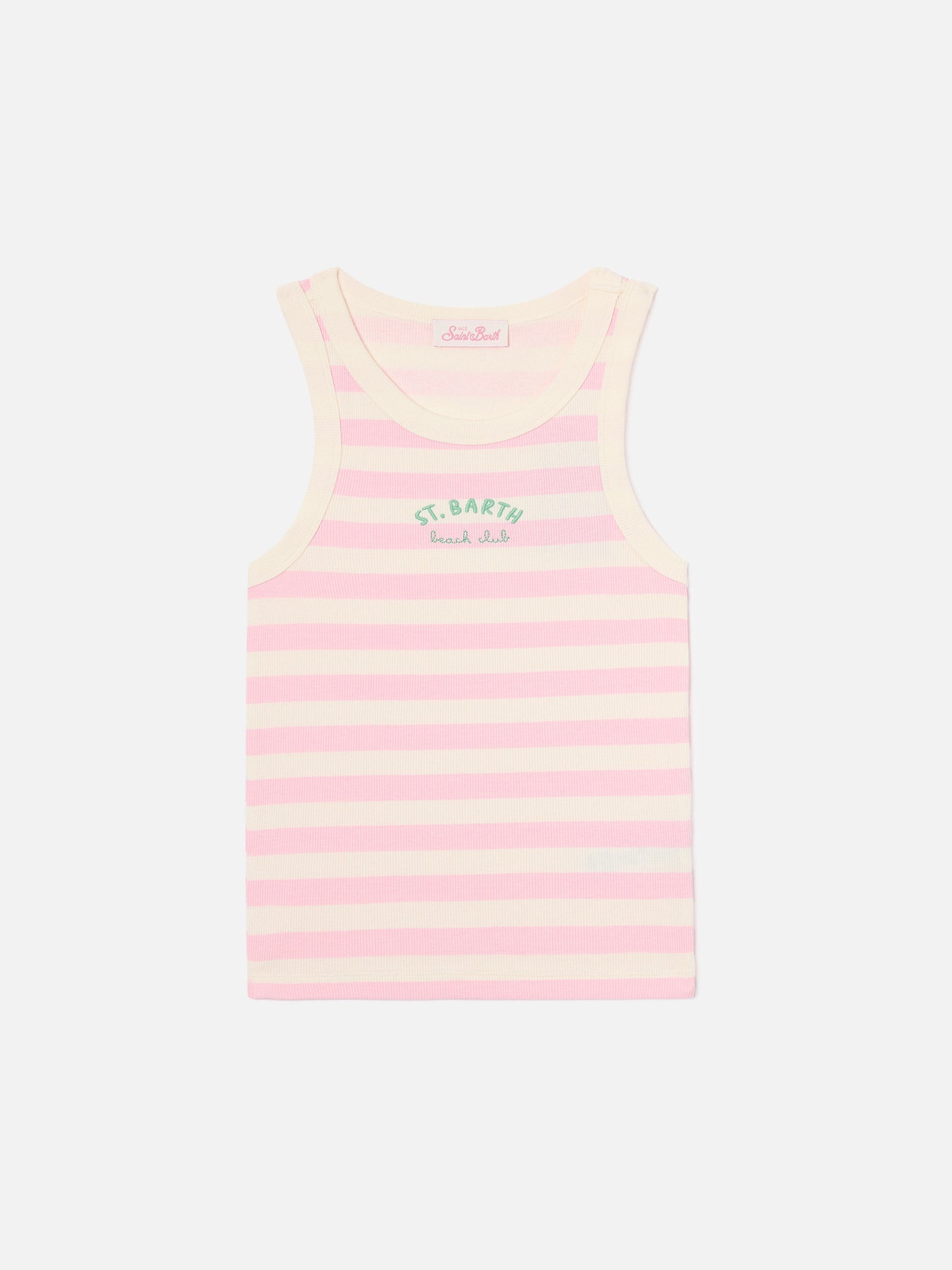 Gestreiftes Ada Tanktop in Pink mit Beach Club-Stickerei 
