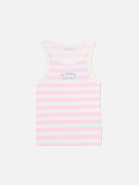 Pink striped Ada tank top with beach club embroidery