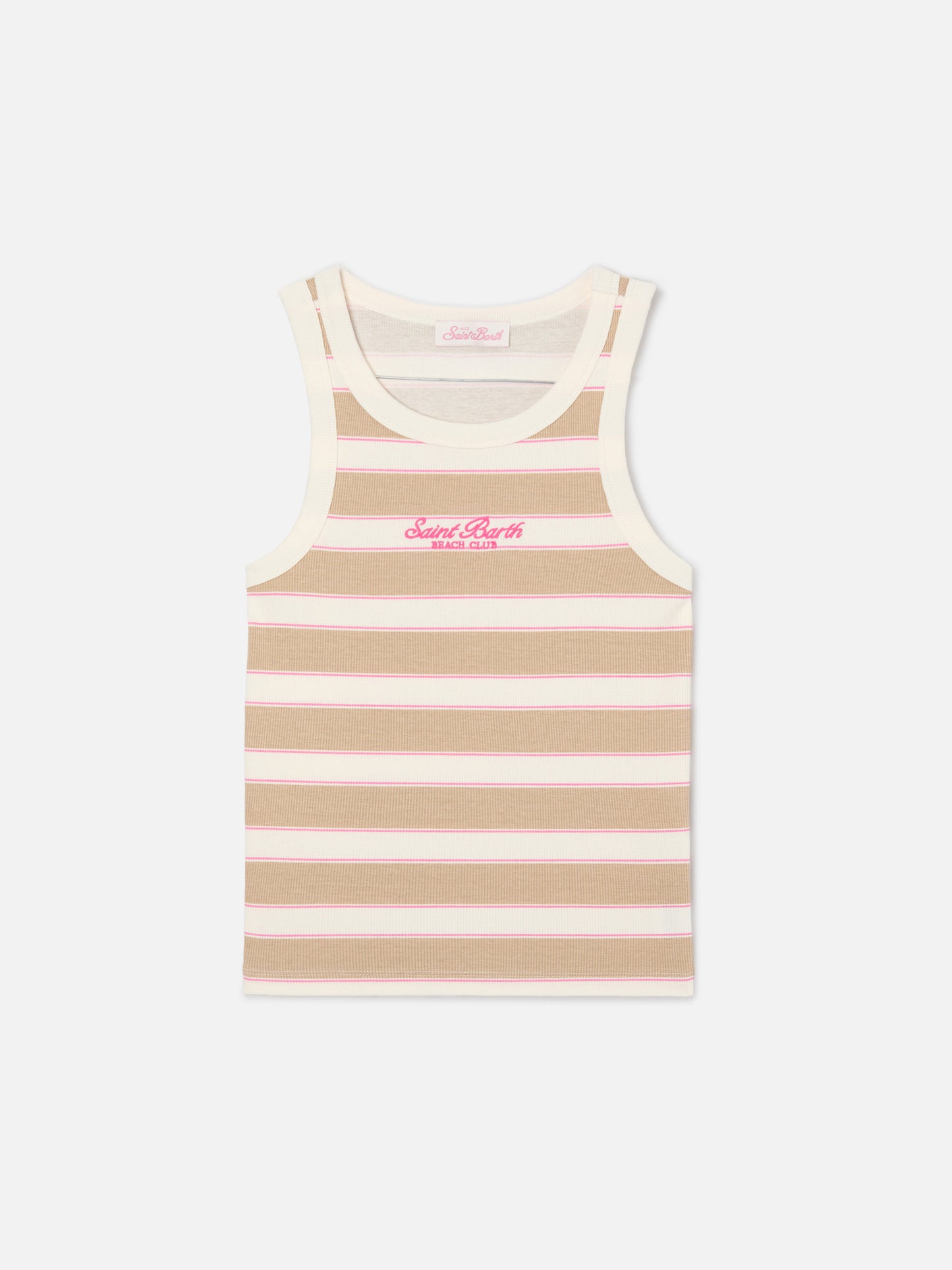 Beige striped Ada tank top with beach club embroidery