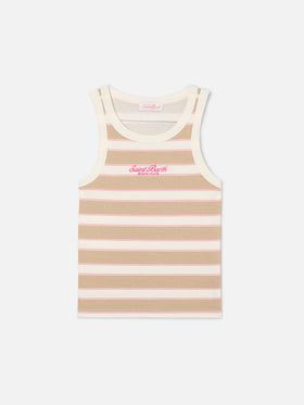Beige striped Ada tank top with beach club embroidery