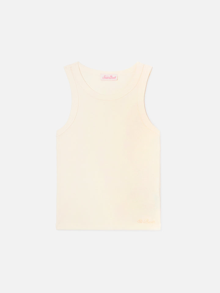 White ribbed Ada tank top with embroidery
