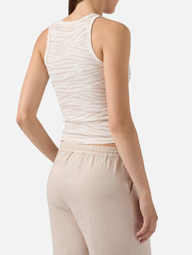 Zebra print ribbed Ada tank top with embroidery