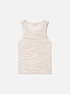 Zebra print ribbed Ada tank top with embroidery